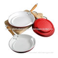 Ceramic Nonstick Carbon Steel Fry Pans with Kitchen Board, Wooden Handle Ribbed Bottom